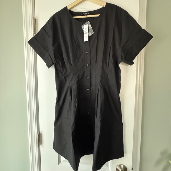 NWT J Crew Wren mini shirt-dress in cotton-blend poplin, black, size 12 - Picture 5 of 7